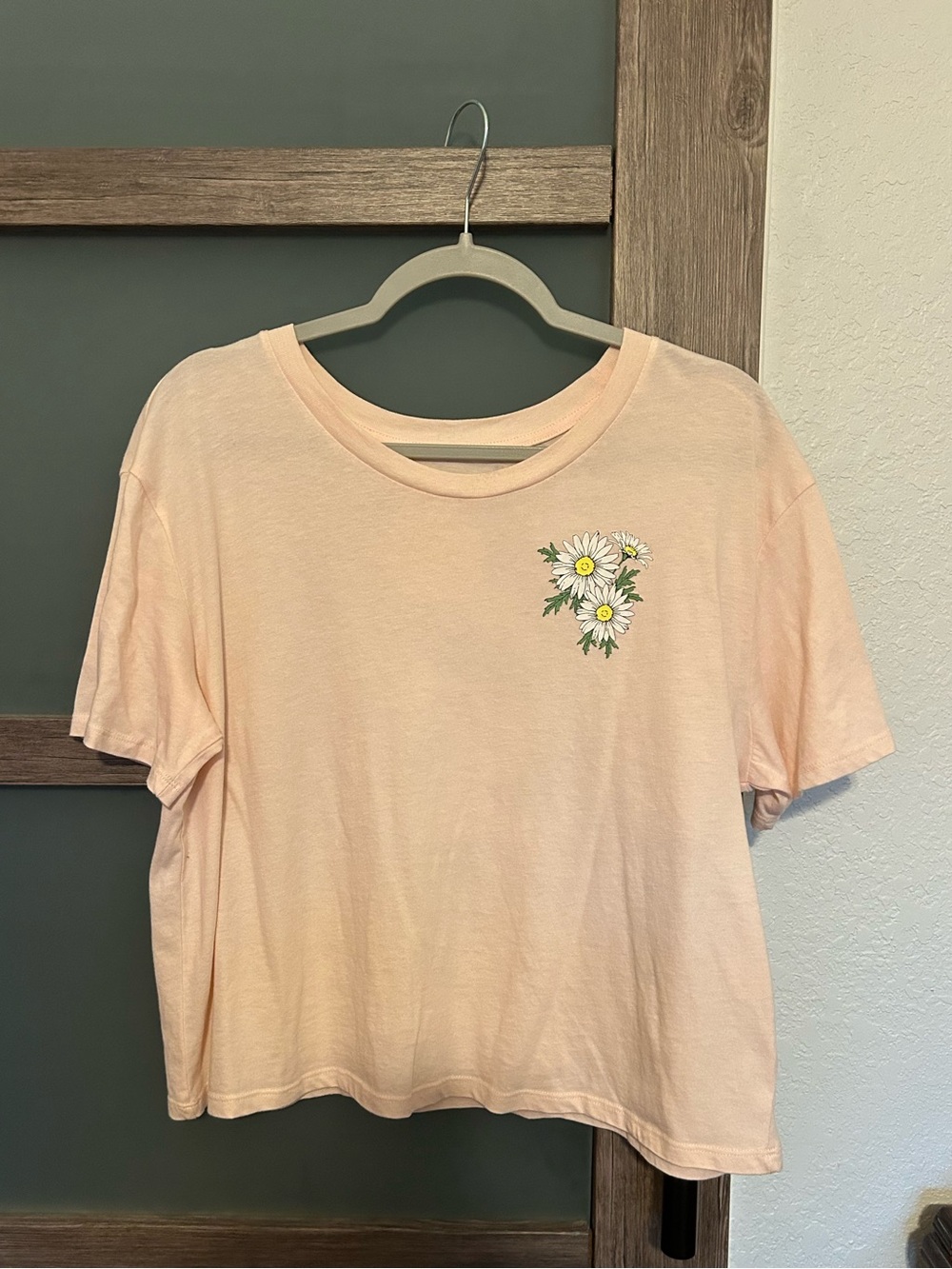 Rebellious One | Light Peach Tee with Daisy Print-Size L